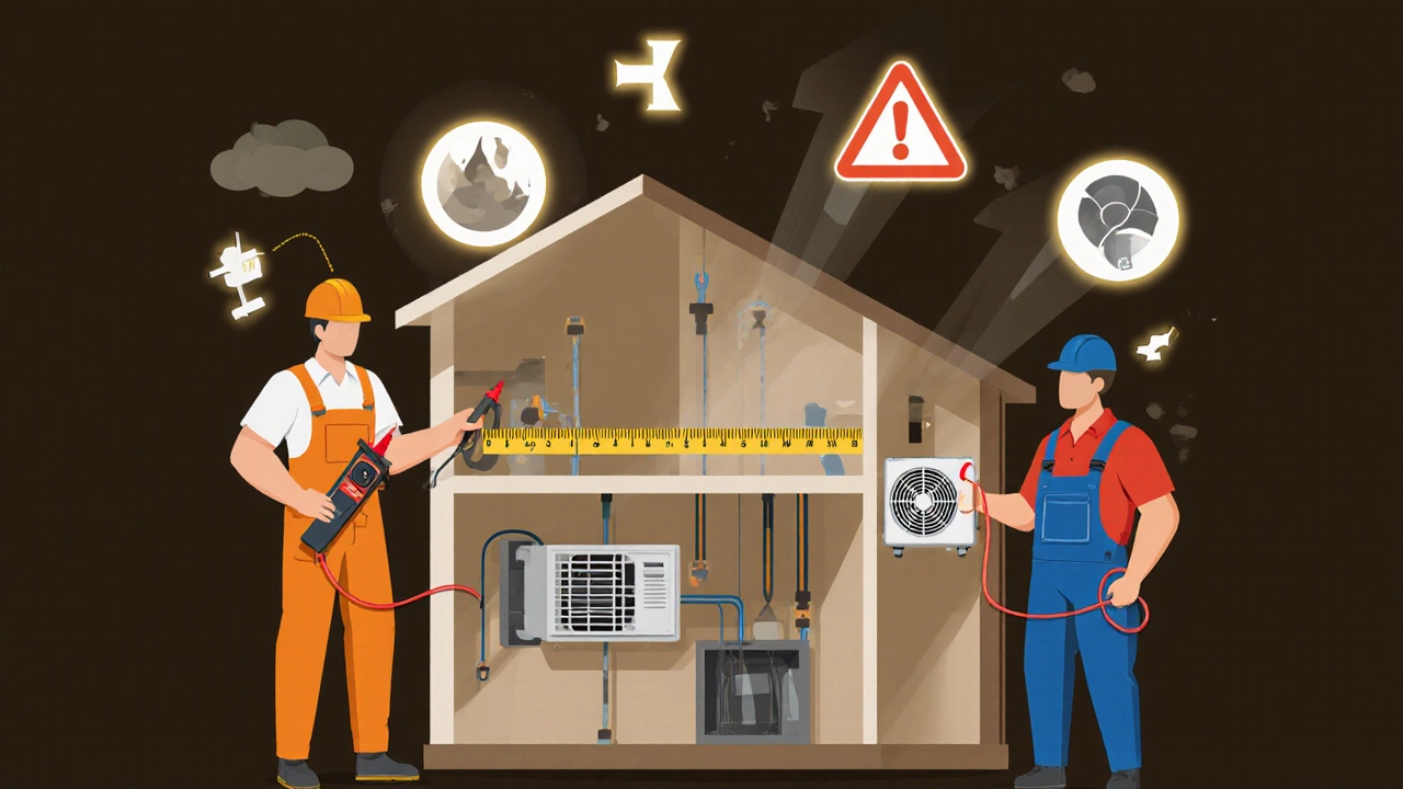 Three professionals beside a home diagram with icons representing fan replacement roles and risks.