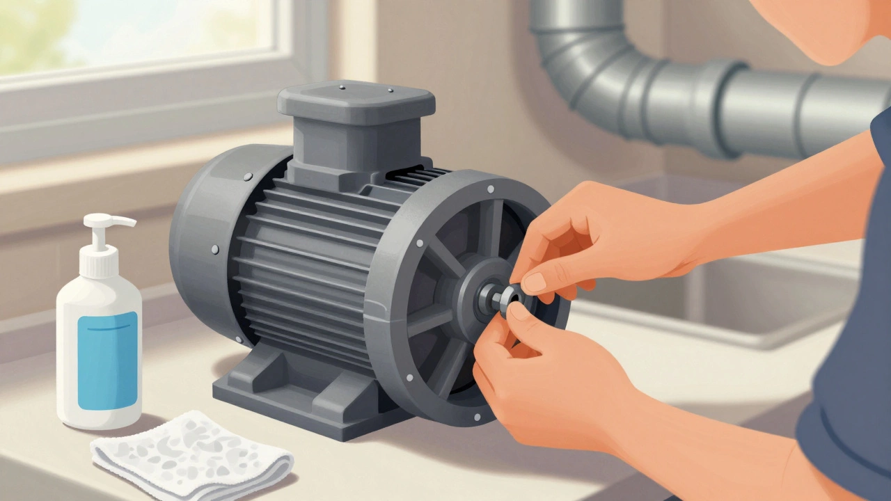 New motor installed in extractor fan with cleaning supplies nearby