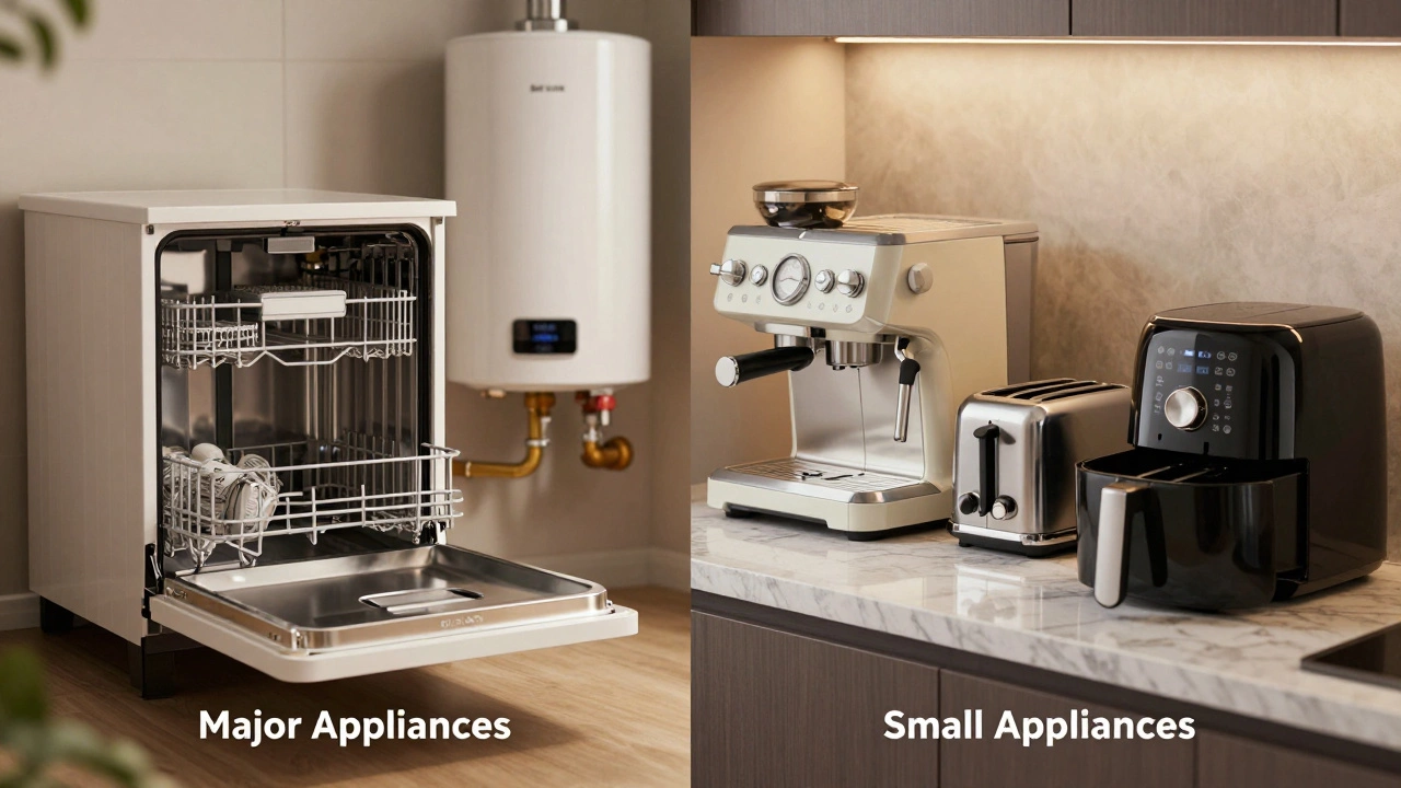 Comparison of large built-in appliances and small portable countertop appliances.