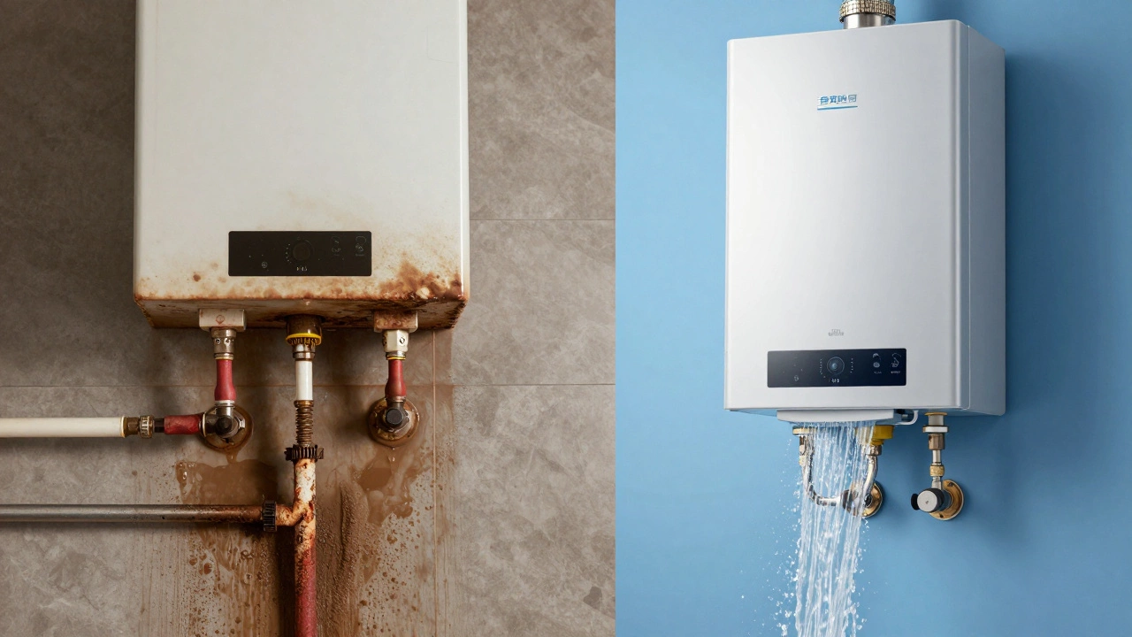 Comparison of corroded tank vs clean tankless heater