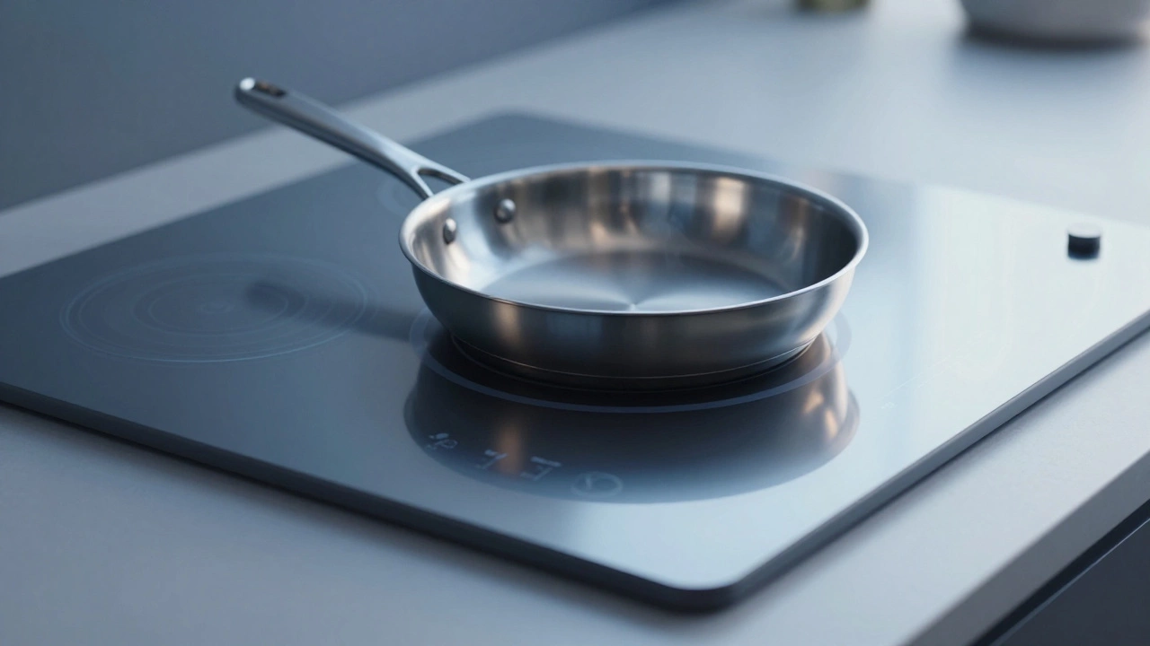 Induction cooktop with pan demonstrating precise heat control