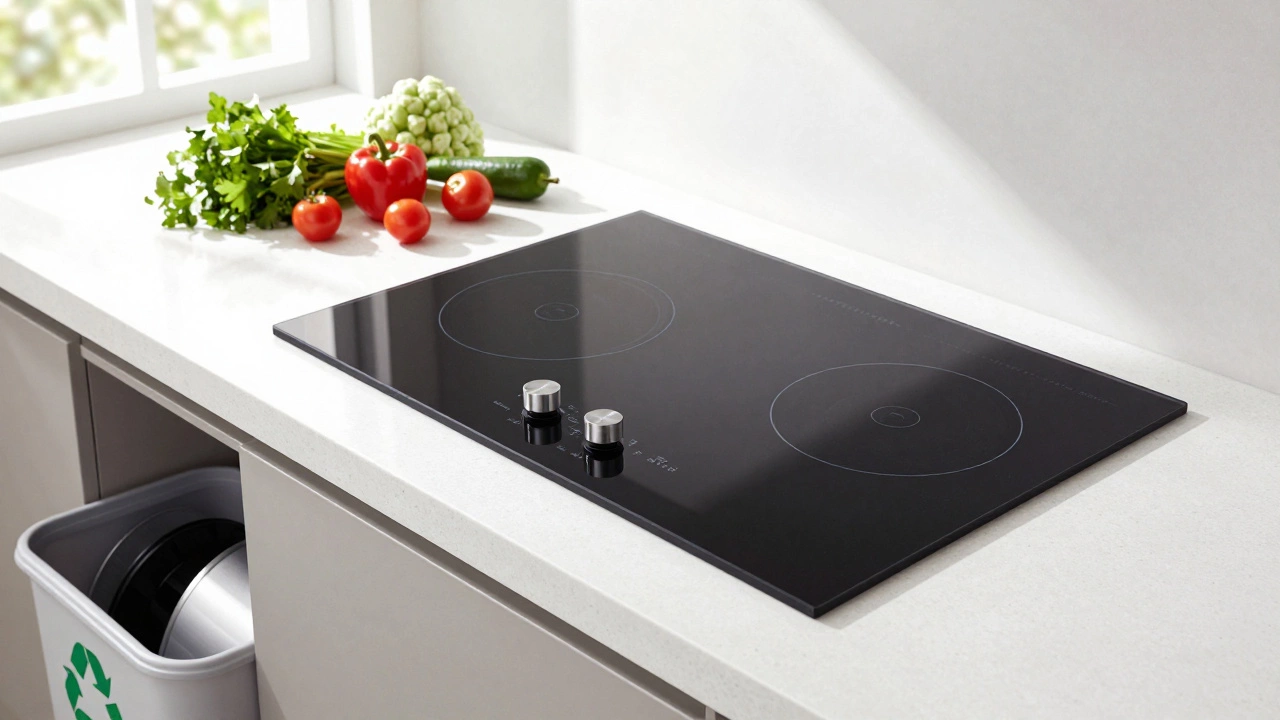 Sleek new induction cooktop in a bright modern kitchen with fresh ingredients