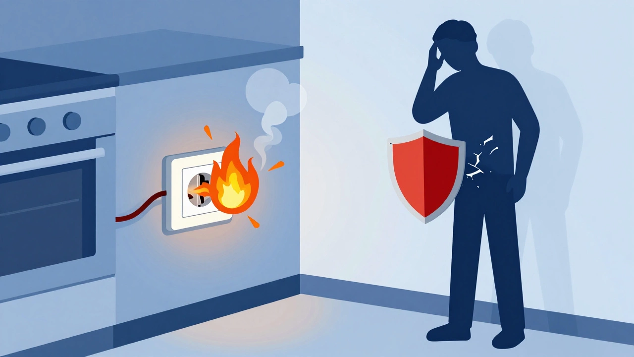 Visual metaphor showing electrical fire risks and insurance issues from DIY wiring