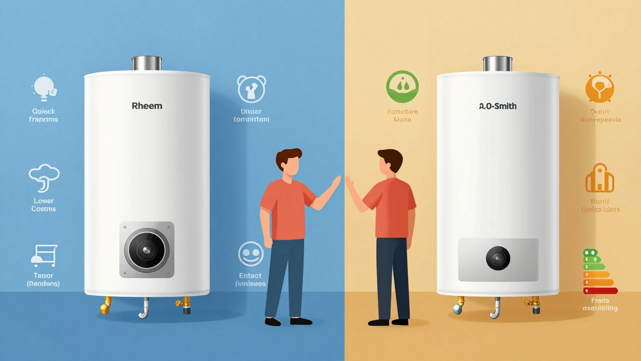 Conceptual split view comparing Rheem and A. O. Smith benefits