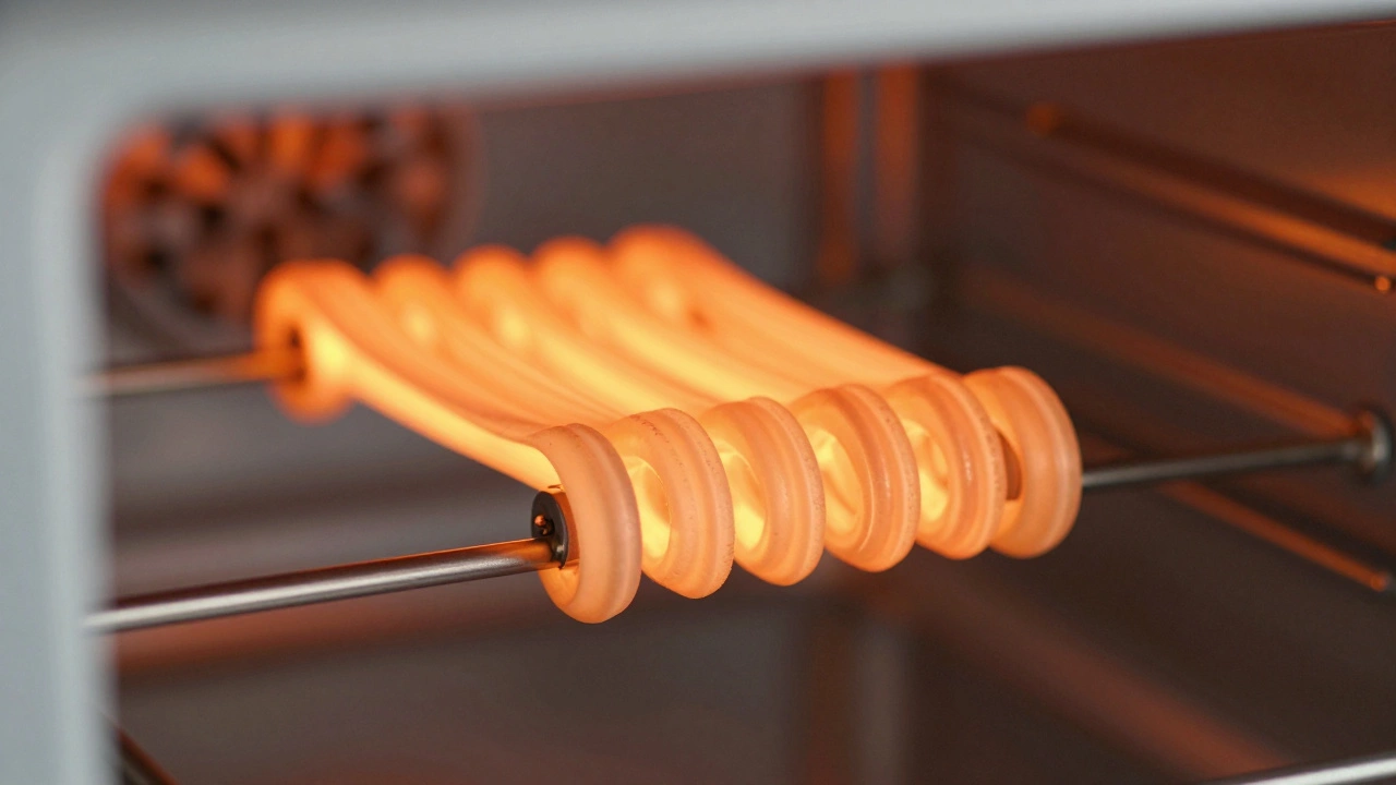 Glowing orange oven bake element in close-up view