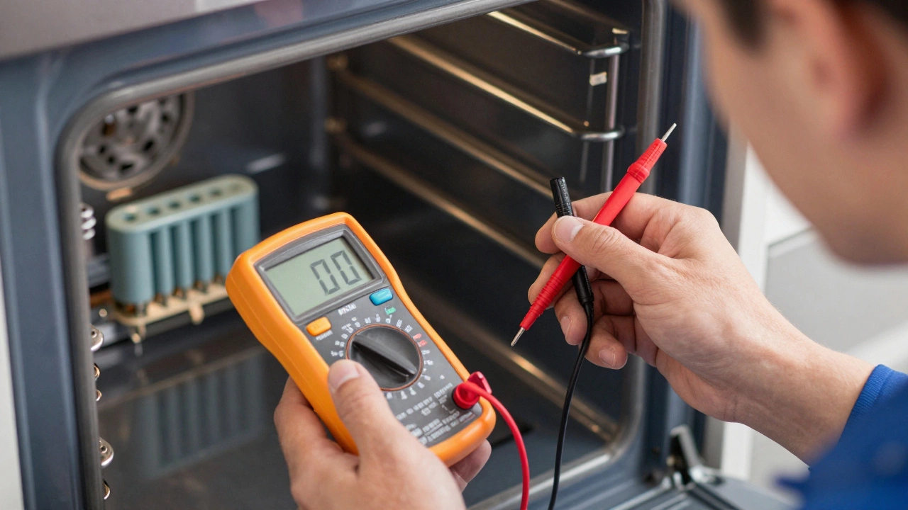 Technician testing a thermal fuse with a multimeter