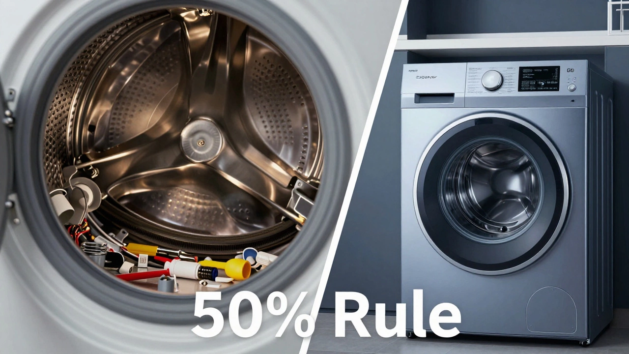 Visual comparison of washing machine repair parts vs new unit