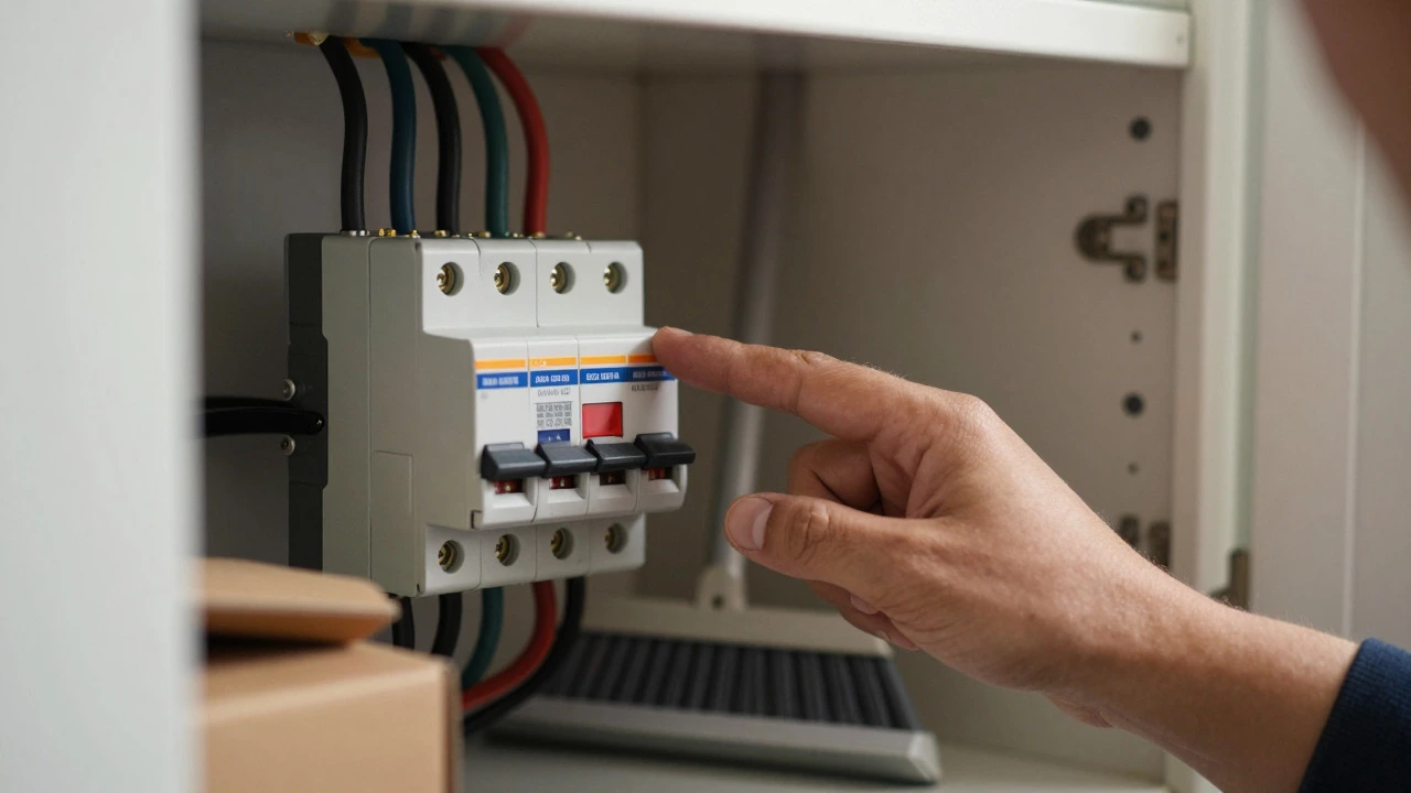 Hand resetting a tripped circuit breaker switch on an electrical power board