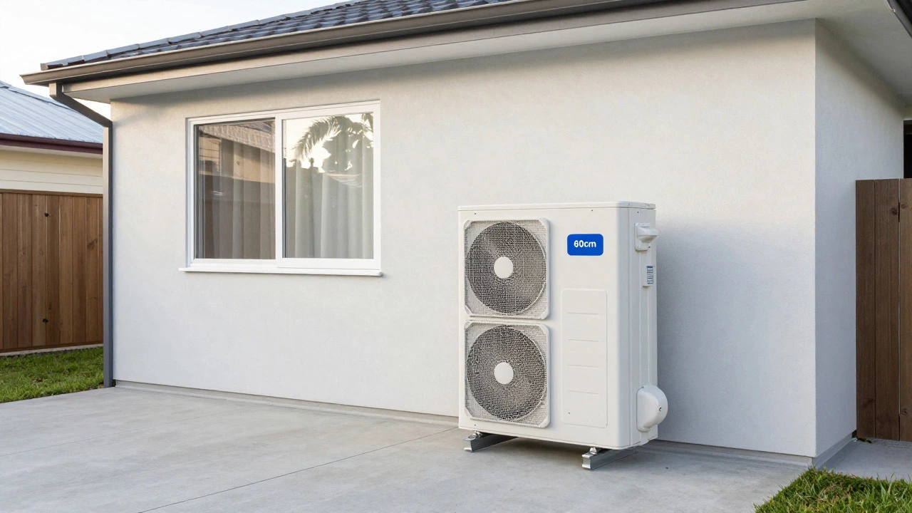 Heat pump hot water unit installed in a tidy garage with clear airflow space